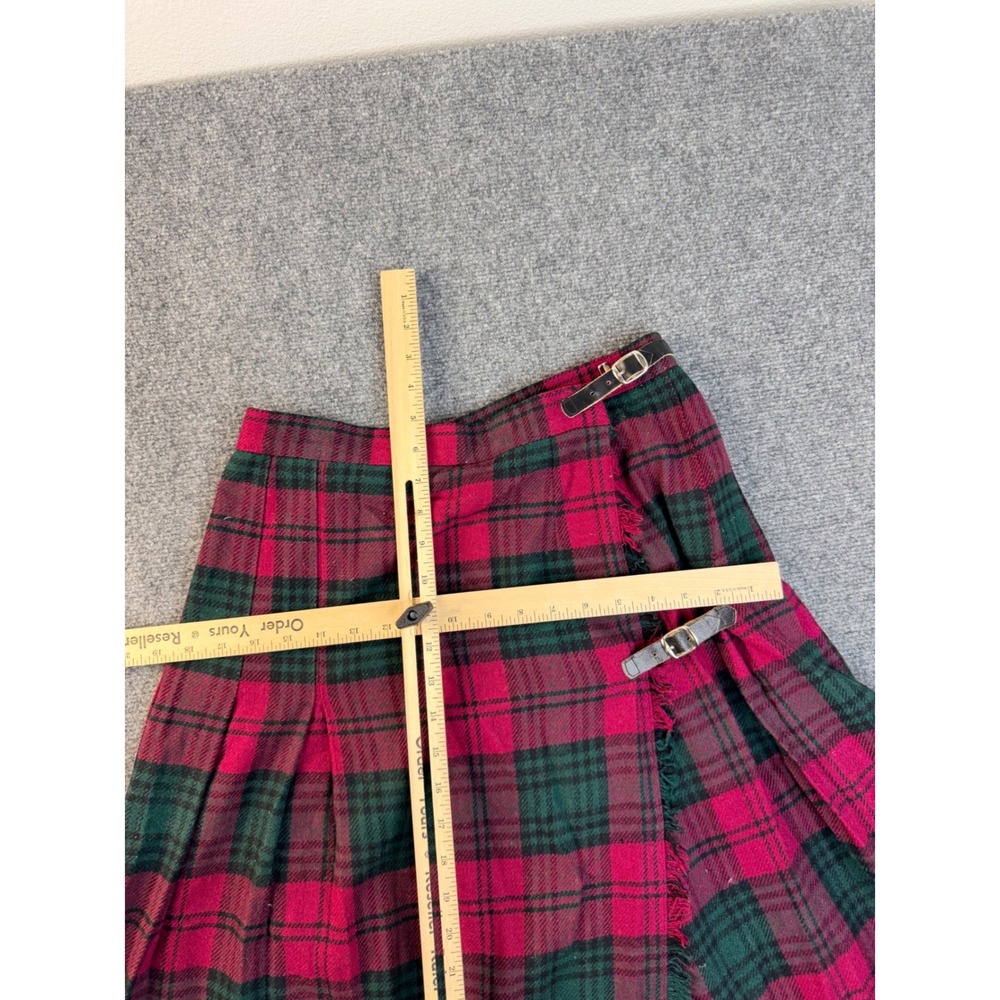 Vintage Summit Sportwear Wool Plaid Wrap Skirt Size 14 Red Green Kilt Greece Y2K - Picture 7 of 12